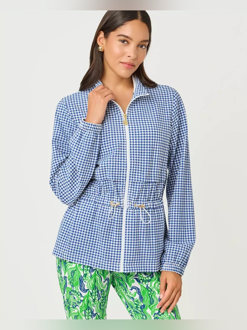NWOT Lilly Pulitzer Luxletic Romilly Performance Jacket Blue / White Gingham  XS